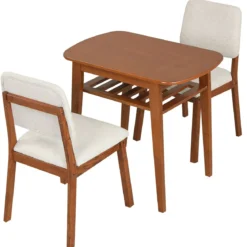 3-teiliges Esstisch Set für 2 Personen Essgruppe aus Holz mit Rutschfesten Fußpolstern Beige+Kirsche