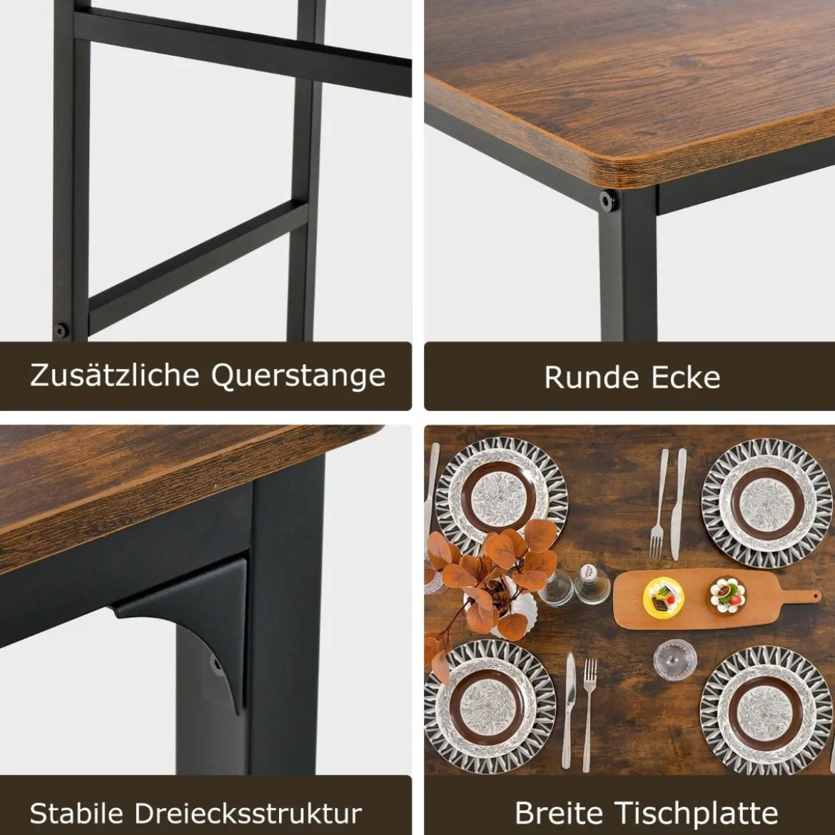 4-teiliges Esstisch Set Küchentisch mit 2 Stühlen & 1 Bank & Regal Industrie Essgruppe