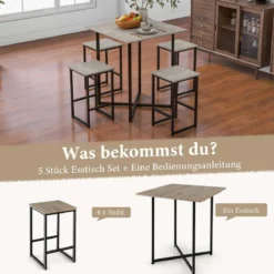 5-Teiliges Esstisch-Set Küchentisch mit 4 Hockern