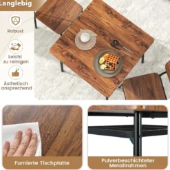 3-teiliges Esstisch-Set mit Ablageregal & 2 Stühlen & Metallrahmen Platzsparender Essbereich