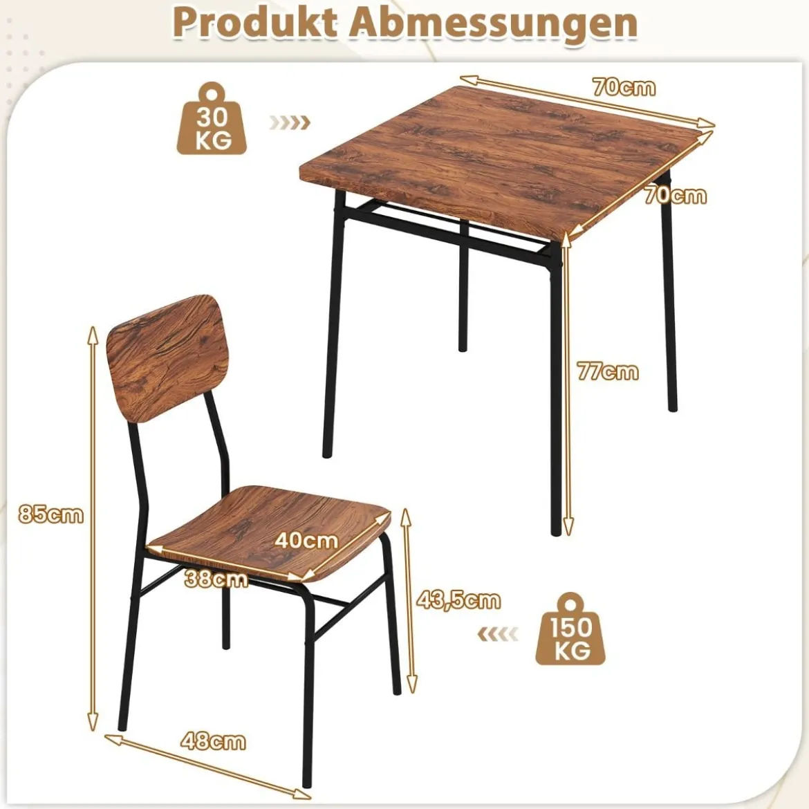 3-teiliges Esstisch-Set mit Ablageregal & 2 Stühlen & Metallrahmen Platzsparender Essbereich