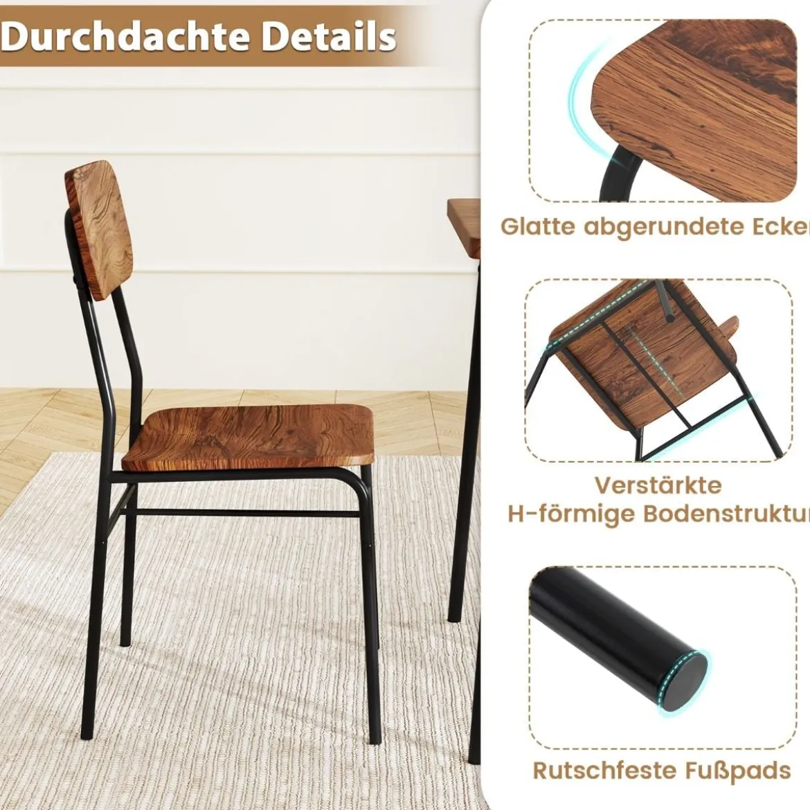 3-teiliges Esstisch-Set mit Ablageregal & 2 Stühlen & Metallrahmen Platzsparender Essbereich