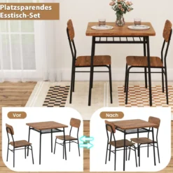 3-teiliges Esstisch-Set mit Ablageregal & 2 Stühlen & Metallrahmen Platzsparender Essbereich