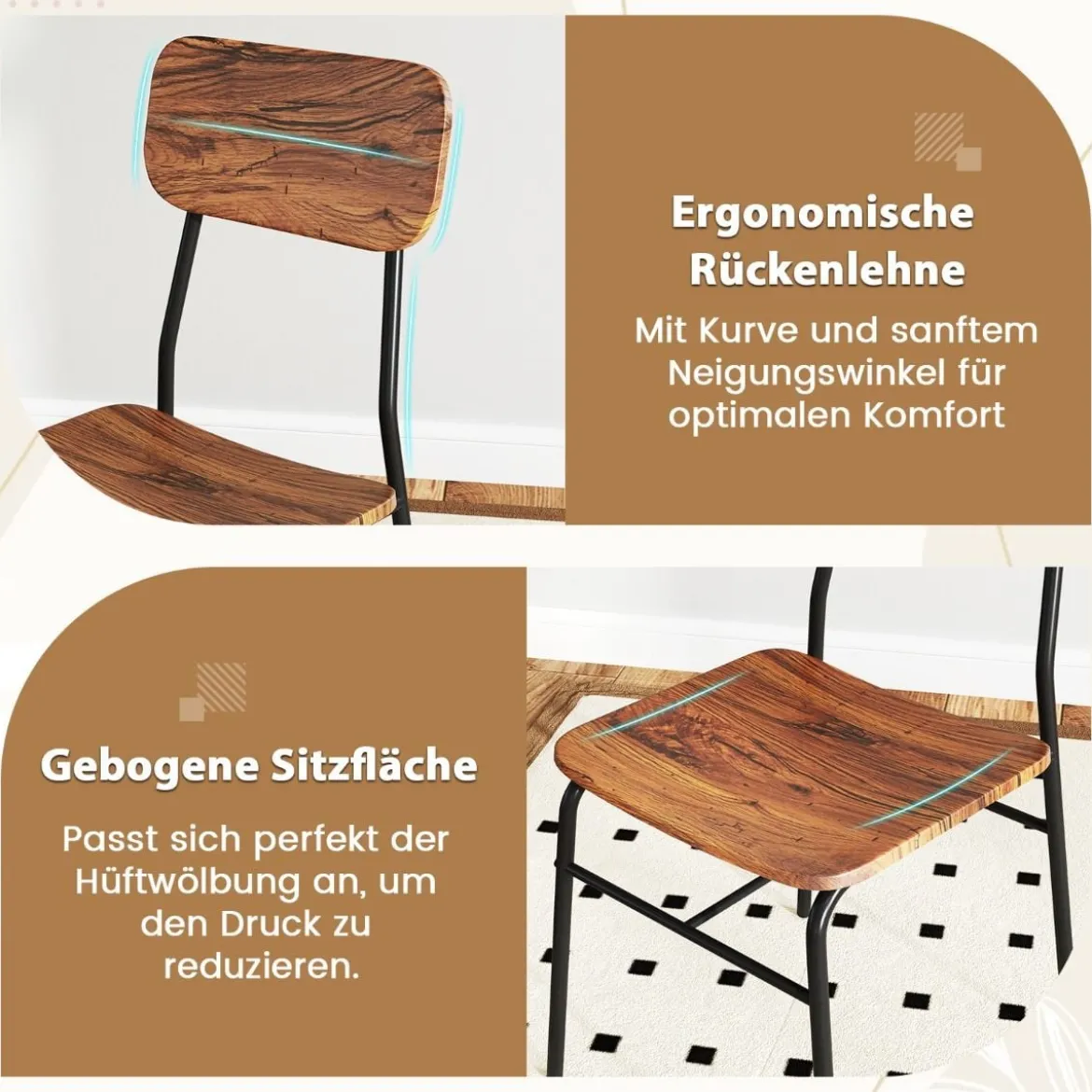 3-teiliges Esstisch-Set mit Ablageregal & 2 Stühlen & Metallrahmen Platzsparender Essbereich