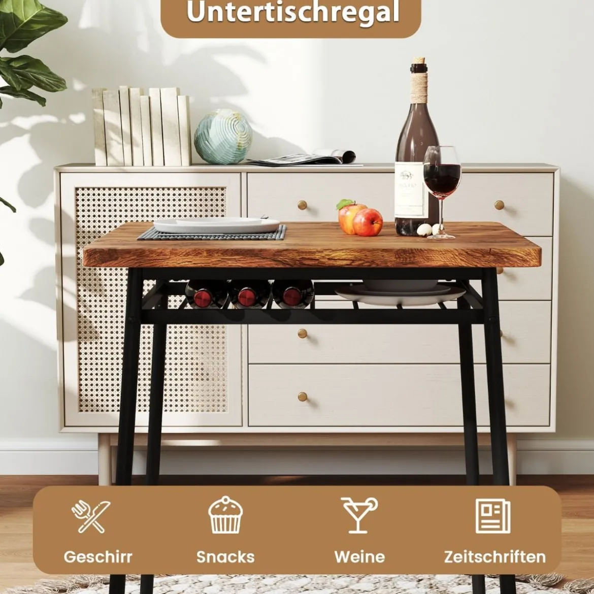 3-teiliges Esstisch-Set mit Ablageregal & 2 Stühlen & Metallrahmen Platzsparender Essbereich