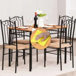 5-teiliges Esstisch-Set mit 4 Gepolsterter Stühlen Essgruppe Sitzgruppe für Esszimmer Küche