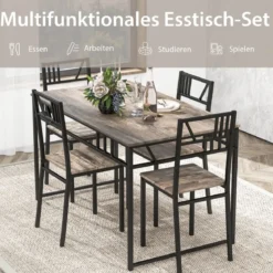 5-teiliges Esstisch-Set mit 4 Stühlen im Industriestil Essgruppe für 4 Personen Grau