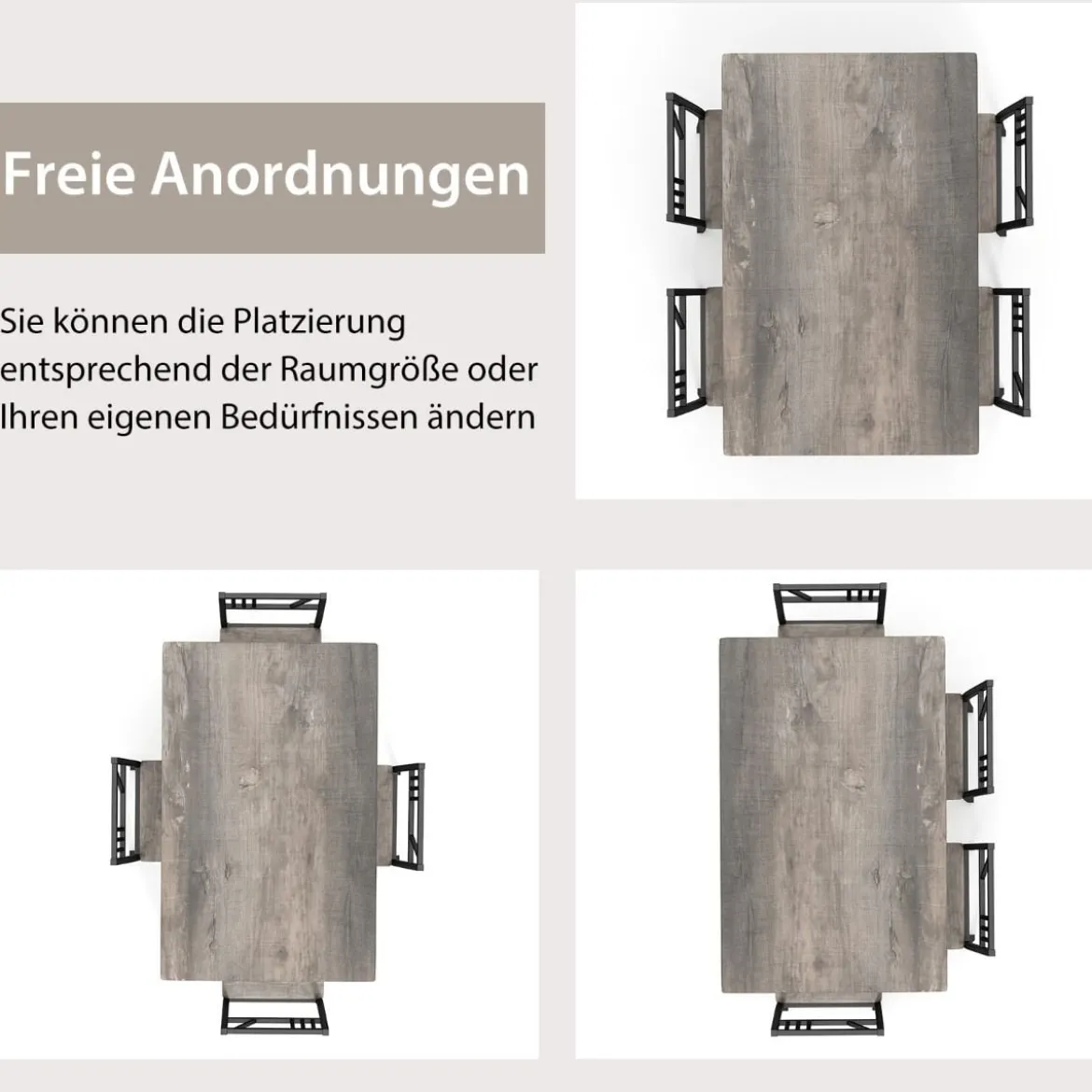 5-teiliges Esstisch-Set mit 4 Stühlen im Industriestil Essgruppe für 4 Personen Grau