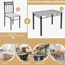 5-teiliges Esstisch-Set rechteckiger Esstisch und gepolsterter Stuhl modernes Esszimmertisch-Set