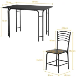 5 teiliges Esstisch Set rechteckiger Küchentisch mit 4 Stühle Essgruppe Metallrahmen Sitzgruppe Esszimmertisch 4 Personen platzsparend Schwarz