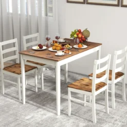 5-teiliges Esszimmer-Set mit rechteckigem Tisch & 4 Stühlen Bauernhaus-Esstisch-Set
