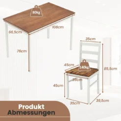 5-teiliges Esszimmer-Set mit rechteckigem Tisch & 4 Stühlen Bauernhaus-Esstisch-Set