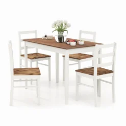 5-teiliges Esszimmer-Set mit rechteckigem Tisch & 4 Stühlen Bauernhaus-Esstisch-Set