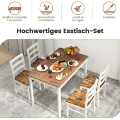 5-teiliges Esszimmer-Set mit rechteckigem Tisch & 4 Stühlen Bauernhaus-Esstisch-Set