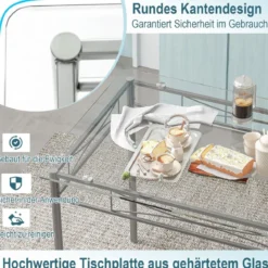 5-teiliges Esszimmer-Set Rechteckiger Esstisch aus Glas mit 4 Stühlen & Rostfreiem Metallrahmen