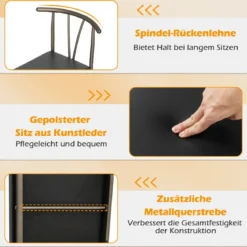 5-teiliges Esszimmertisch-Set rechteckiger Industrietisch & 4 armlose Stühle mit gepolstertem Sitz Schwarz