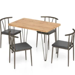 5-teiliges Esszimmertisch-Set rechteckiger Industrietisch & 4 armlose Stühle mit gepolstertem Sitz Schwarz