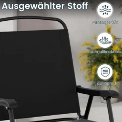 6-teiliges Garten-Essset mit Sonnenschirm Outdoor-Tisch und Stuhlset mit 4 Klappstühlen Schwarz