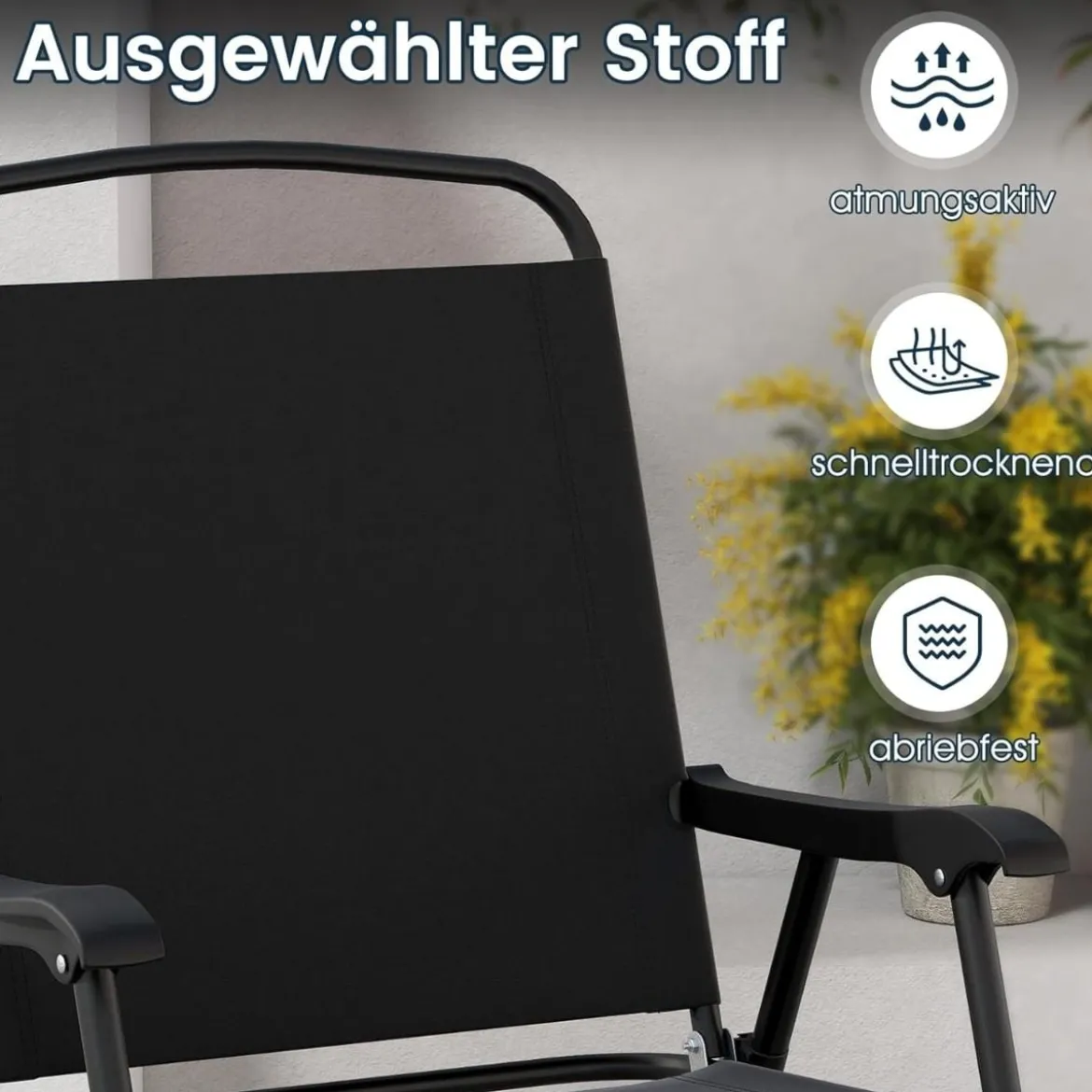 6-teiliges Garten-Essset mit Sonnenschirm Outdoor-Tisch und Stuhlset mit 4 Klappstühlen Schwarz