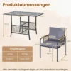 3-teiliges Garten-Lounge-Set aus Rattan platzsparendes Outdoor-Ess-Set mit Kissen rechteckiger Gartentisch Grau
