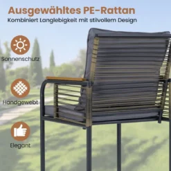 3-teiliges Garten-Lounge-Set aus Rattan platzsparendes Outdoor-Ess-Set mit Kissen rechteckiger Gartentisch Grau