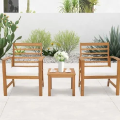 3-teiliges Gartenmöbel-Set aus Akazienholz mit Weichen Sitzkissen & Stabilem Akazienholzrahmen