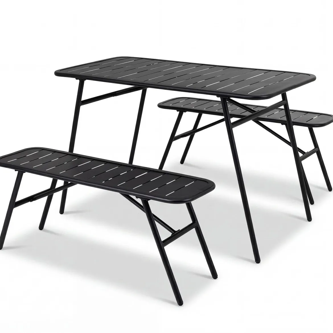3-teiliges Gartenmöbel Set aus Metall Balkonmöbel mit Tisch & 2 Sitzbänke Belastbar bis 150 kg