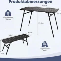 3-teiliges Gartenmöbel Set aus Metall Balkonmöbel mit Tisch & 2 Sitzbänke Belastbar bis 150 kg