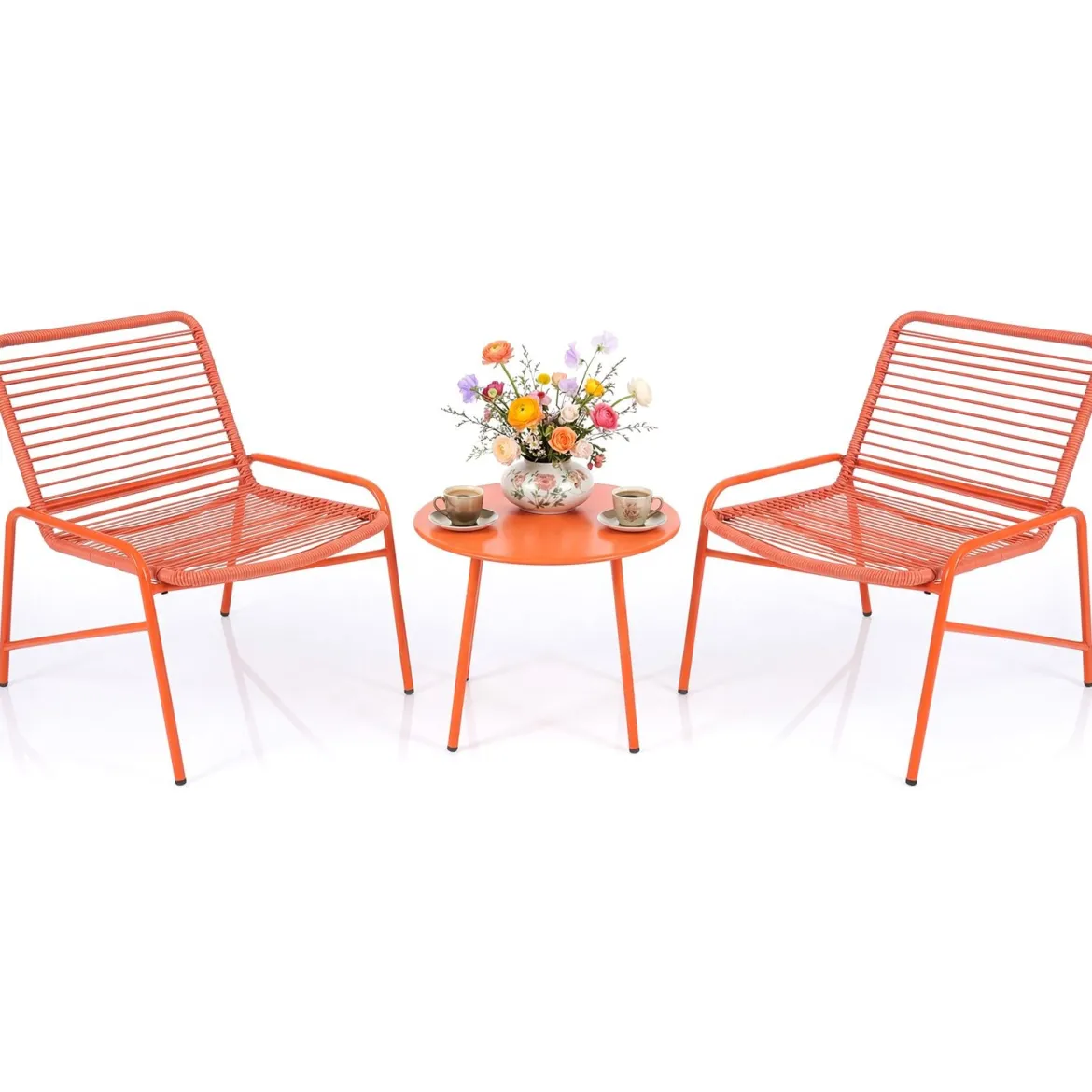 3-Teiliges Gartenmöbel Set Bistro-Set mit 2 Gartenstühle & Beistelltisch Balkonset für 2 Personen