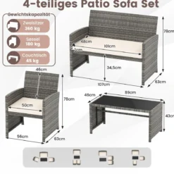 4-teiliges Gartenmöbel Set Gesprächsset inkl. Rattanstuhl Loveseat & Tisch Balkonmöbel Set Beige