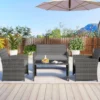 4-teiliges Gartenmöbel Set Gesprächsset inkl. Rattanstuhl Loveseat & Tisch Balkonmöbel Set Grau