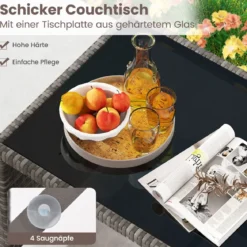 4-teiliges Gartenmöbel Set Gesprächsset inkl. Rattanstuhl Loveseat & Tisch Balkonmöbel Set Grau