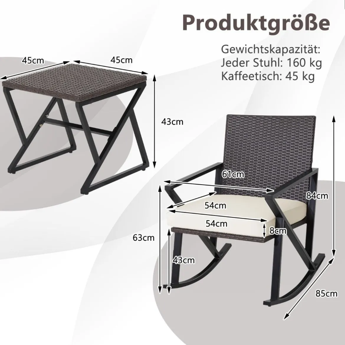3-Teiliges Gartenmöbel-Set Handgewebte Schaukelstühle & Beistelltisch
