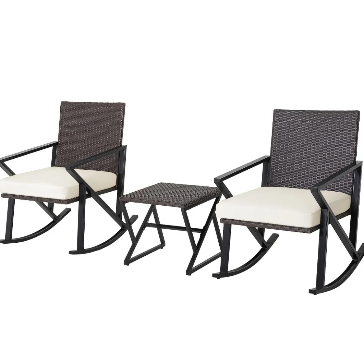 3-Teiliges Gartenmöbel-Set Handgewebte Schaukelstühle & Beistelltisch