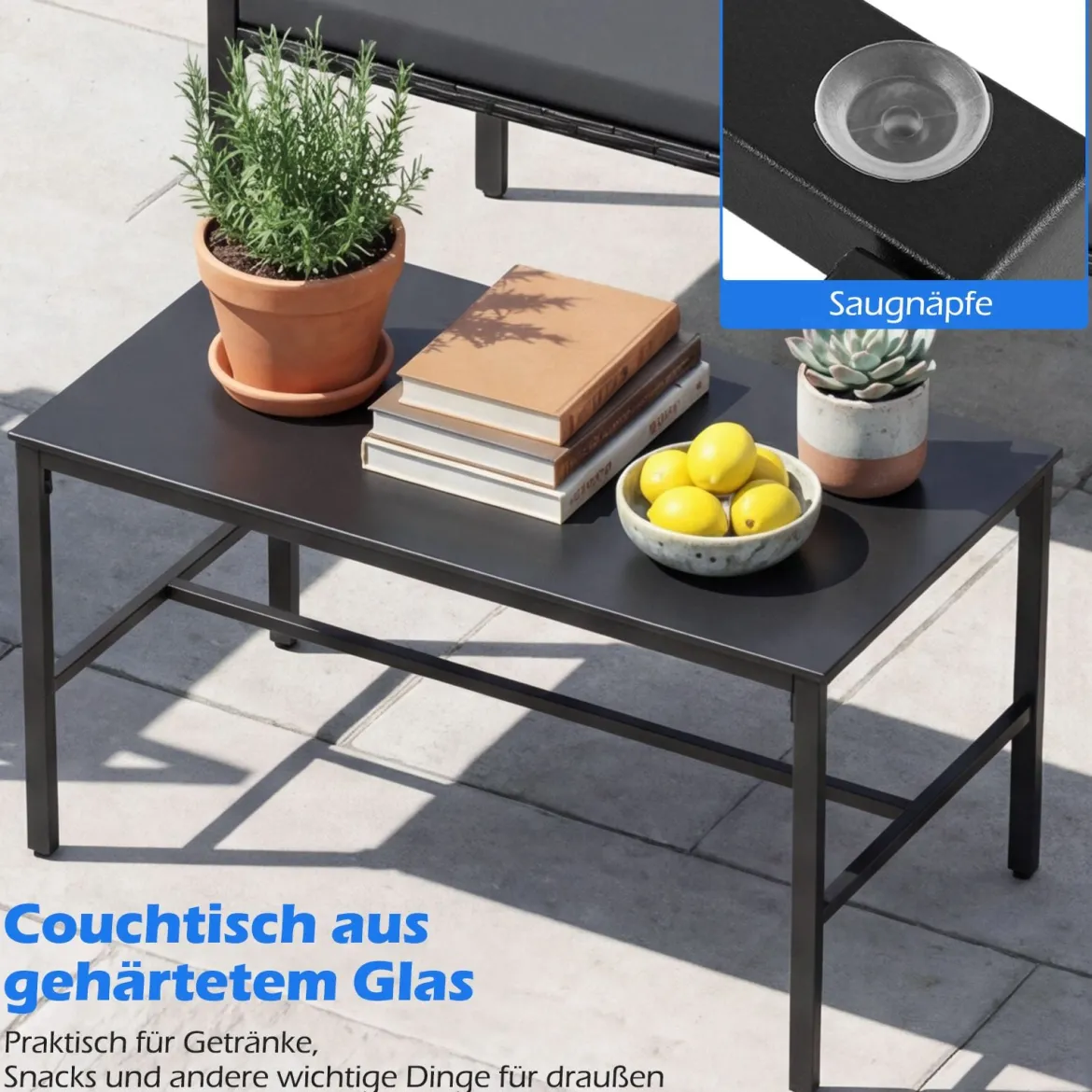 4-teiliges Gartenmöbel-Set Outdoor Rattan Stühle & Loveseat mit gehärtetem Glas-Couchtisch Grau