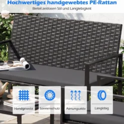 4-teiliges Gartenmöbel-Set Outdoor Rattan Stühle & Loveseat mit gehärtetem Glas-Couchtisch Grau