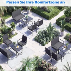 4-teiliges Gartenmöbel-Set Outdoor Rattan Stühle & Loveseat mit gehärtetem Glas-Couchtisch Grau