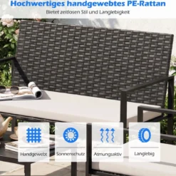 4-teiliges Gartenmöbel-Set Outdoor Rattan Stühle & Loveseat mit gehärtetem Glas-Couchtisch Beige