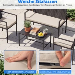 4-teiliges Gartenmöbel-Set Outdoor Rattan Stühle & Loveseat mit gehärtetem Glas-Couchtisch Beige
