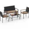 4-teiliges Gartenmöbel-Set Outdoor Rattan Stühle & Loveseat mit gehärtetem Glas-Couchtisch Braun