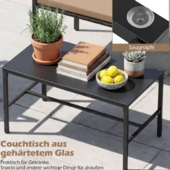 4-teiliges Gartenmöbel-Set Outdoor Rattan Stühle & Loveseat mit gehärtetem Glas-Couchtisch Braun