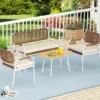 4-teiliges Gartenmöbel-Set PE-Rattan Zweisitzer & 2 Sessel mit weichen Sitzkissen Tisch mit Sicherheitsglas Beige