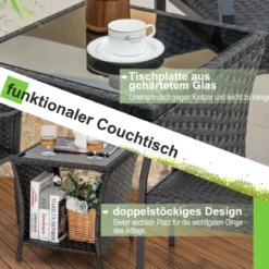 3-teiliges Gartenmöbel Set Rattan Balkonset mit 2 Stühlen und Tisch Gemischtes Braun
