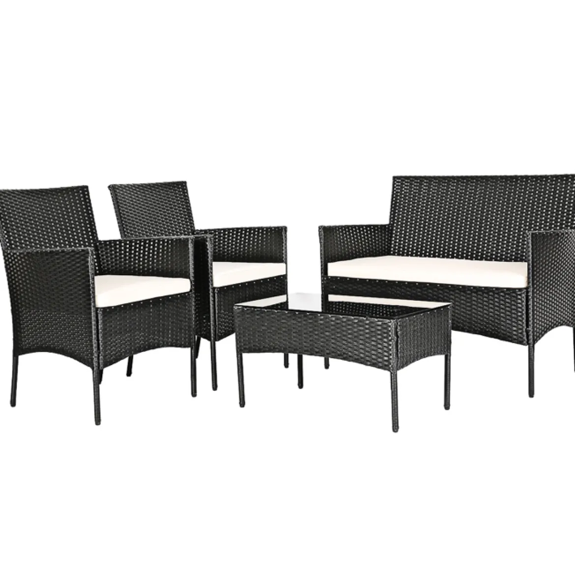 4 teiliges Gartenmöbel Set Rattan Balkonmöbel Set mit Sitzkissen für 4 Personen