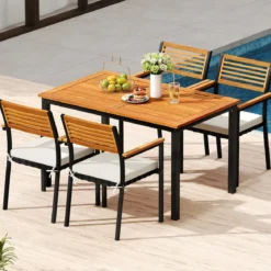 7-Teiliges Gartenmöbel Set Sitzgruppe für 6 Personen Terrassenmöbel Set aus Akazienholz mit 6 Gartenstühlen