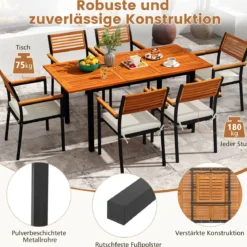 7-Teiliges Gartenmöbel Set Sitzgruppe für 6 Personen Terrassenmöbel Set aus Akazienholz mit 6 Gartenstühlen