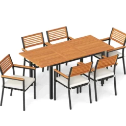 7-Teiliges Gartenmöbel Set Sitzgruppe für 6 Personen Terrassenmöbel Set aus Akazienholz mit 6 Gartenstühlen