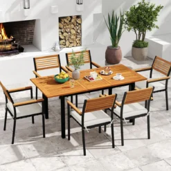 7-Teiliges Gartenmöbel Set Sitzgruppe für 6 Personen Terrassenmöbel Set aus Akazienholz mit 6 Gartenstühlen