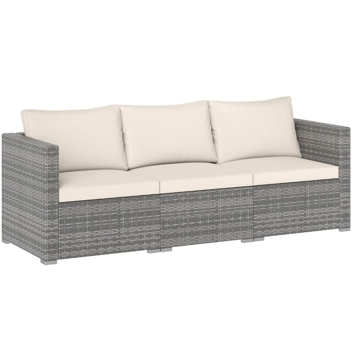 3-teiliges Gartensofa Set Lounge Sofa 3 Sitzer aus PE Rattan Modulares Sofa mit weichen Kissen Weiß