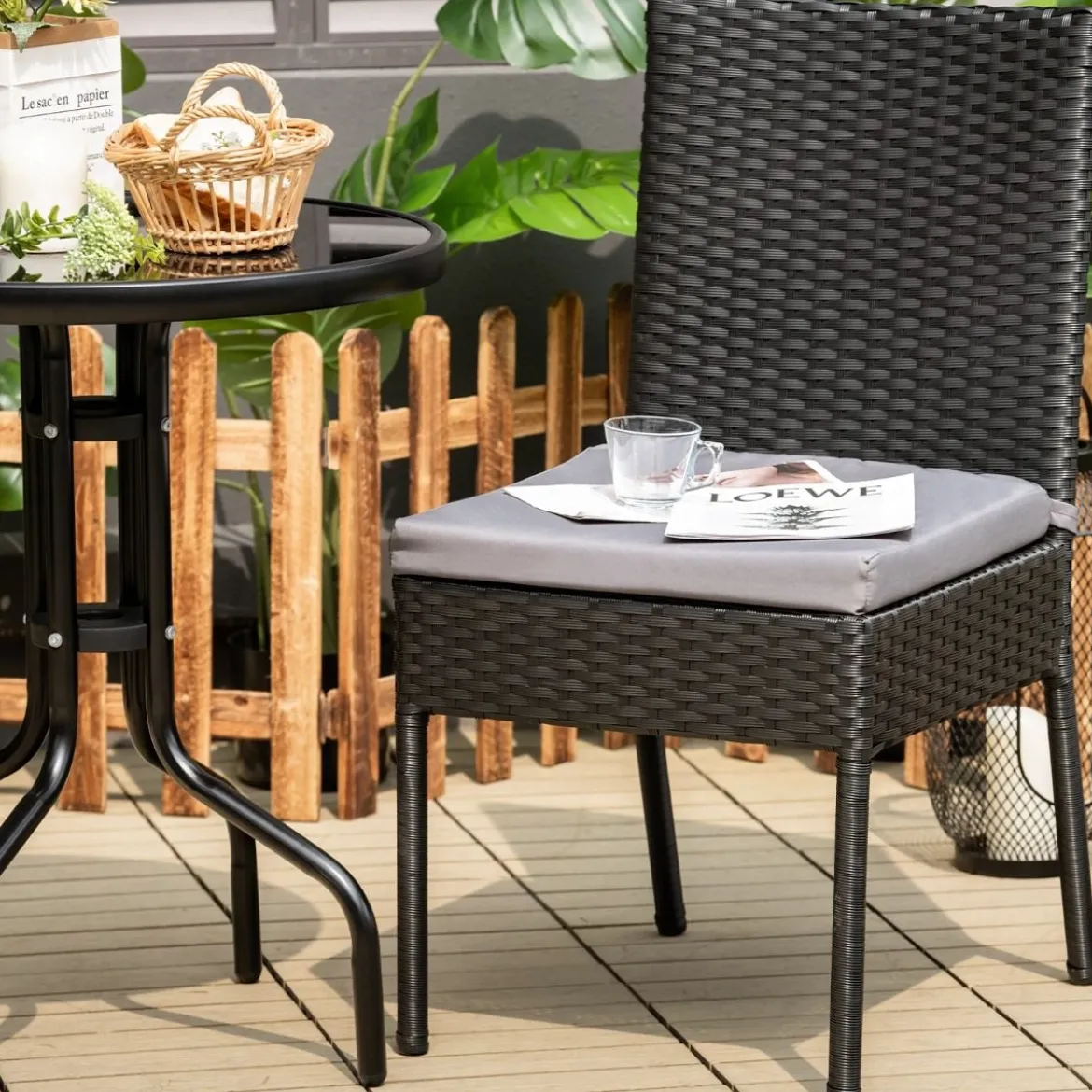2-teiliges Gartenstühle Terrassenstühle mit weichen Kissen Rattansessel bis 150 kg Schwarz